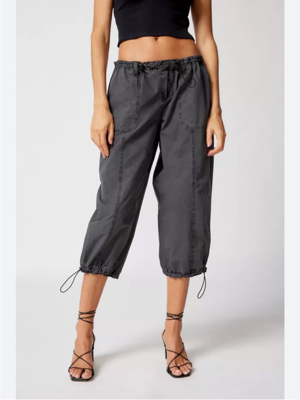 Part Two Linen Tencel Gray Cropped Cargo Pants Relaxed Fit Lightweight Fabric